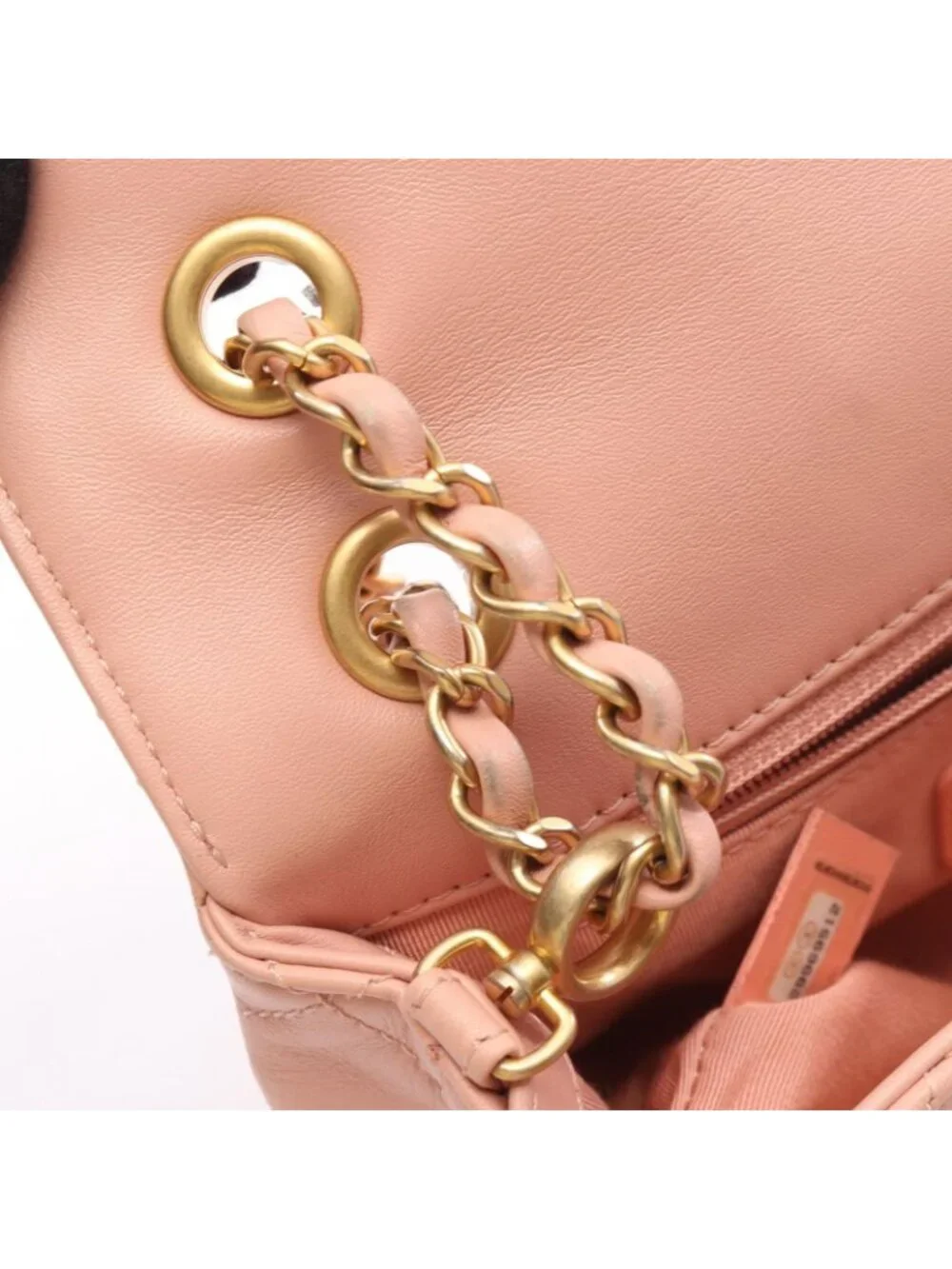 Chanel Shoulder Bag Quilted Logo Pink Lambskin Chain